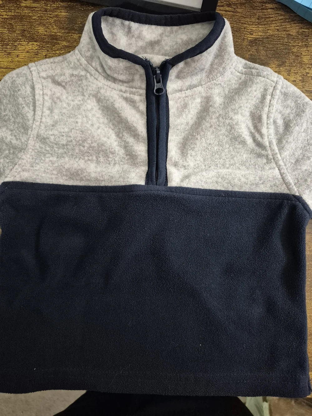 OshKosh Bgosh Baby Boy Fleece Quarter Zip Pullover Jacket Gray Navy Blue 12M